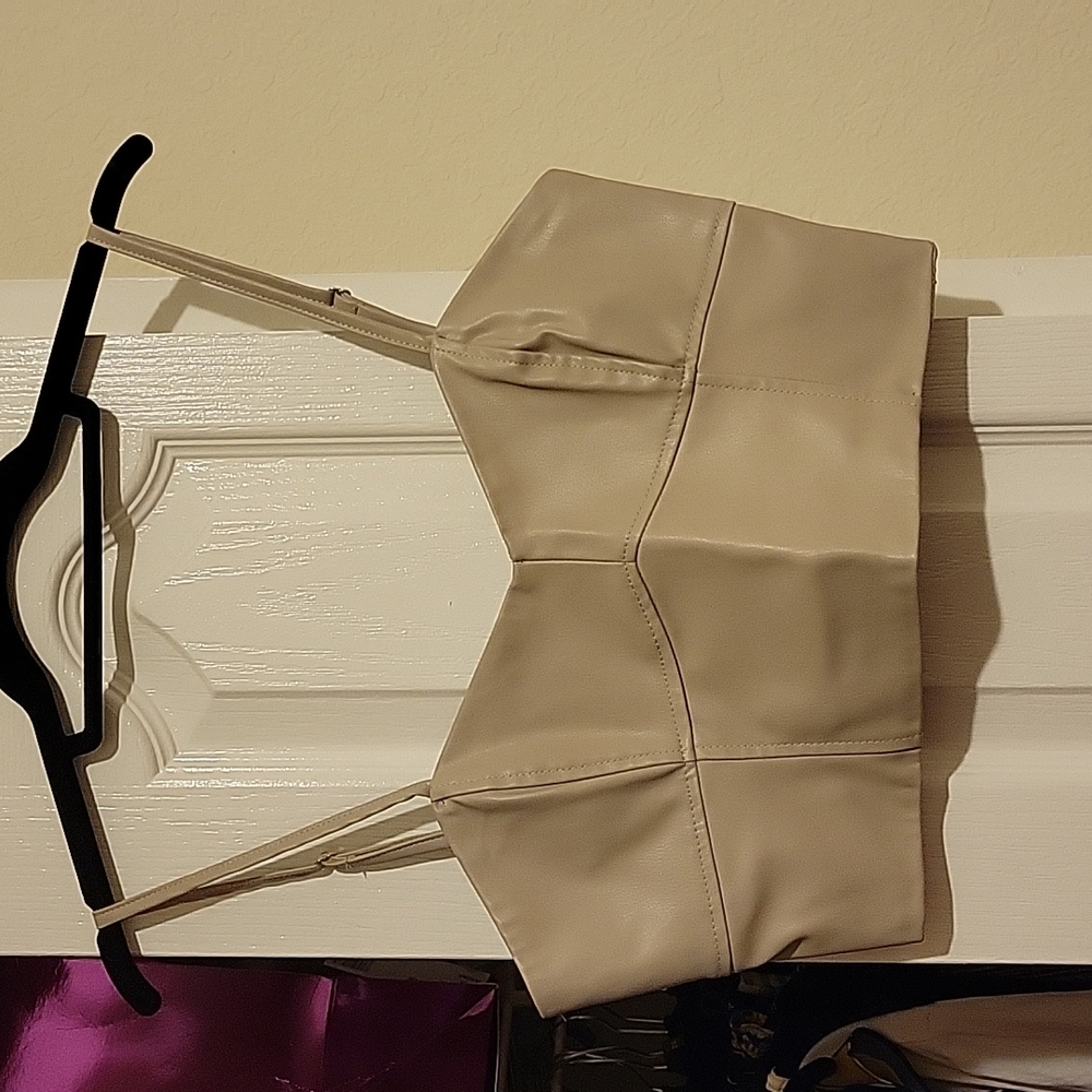 Zara Faux Leather Taupe Cropped Bustier